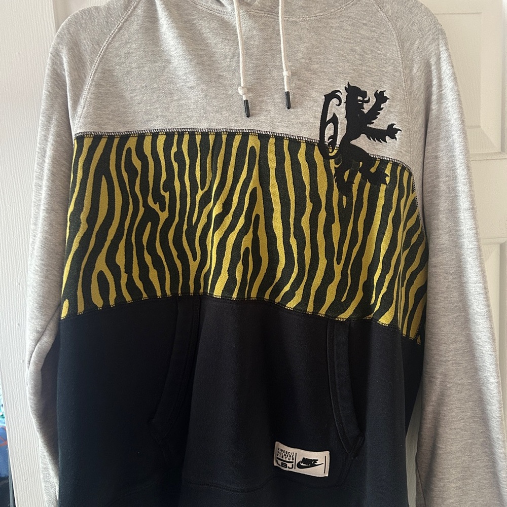 Nike Men's Gray and Black hoodie w/ Yellow Pattern